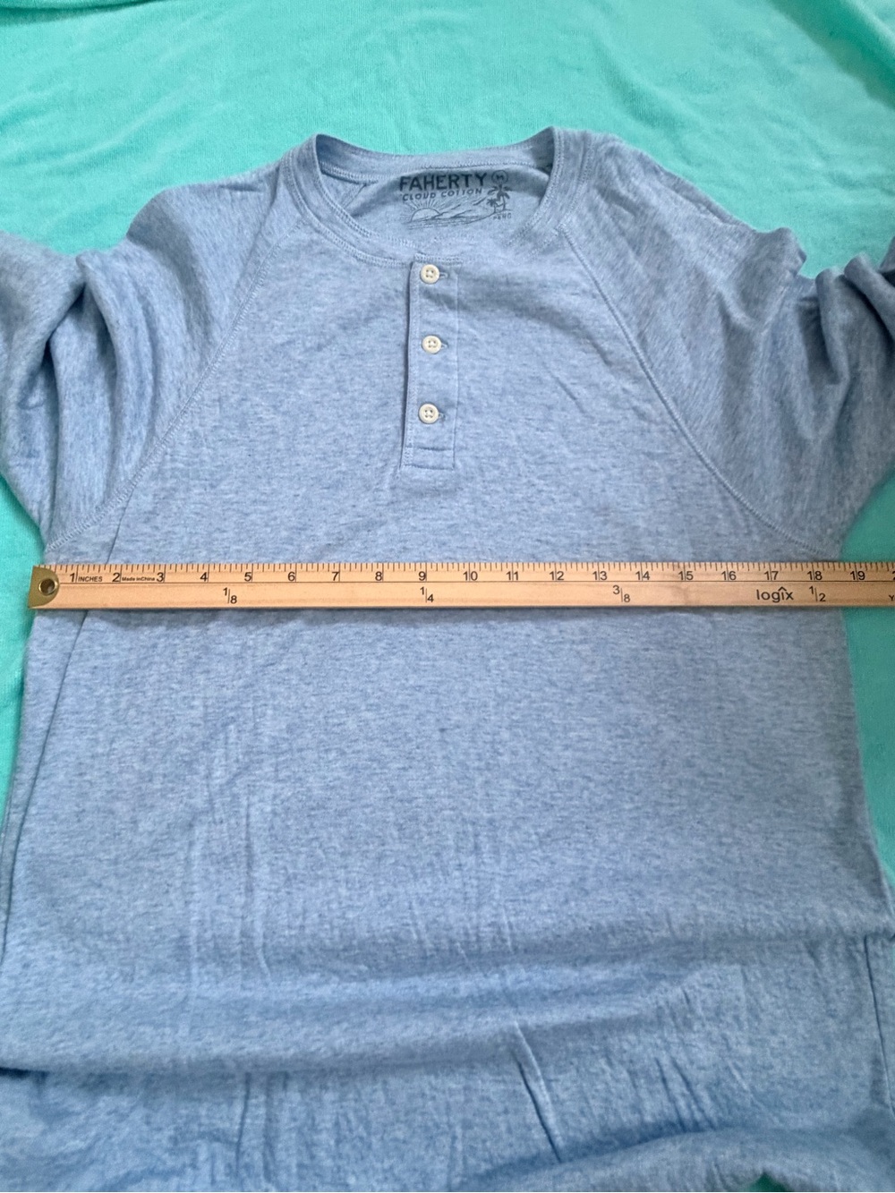Faherty Cloud Cotton Henley Shirt Size M Heathered Blue Indigo Long Sleeve - Picture 5 of 7